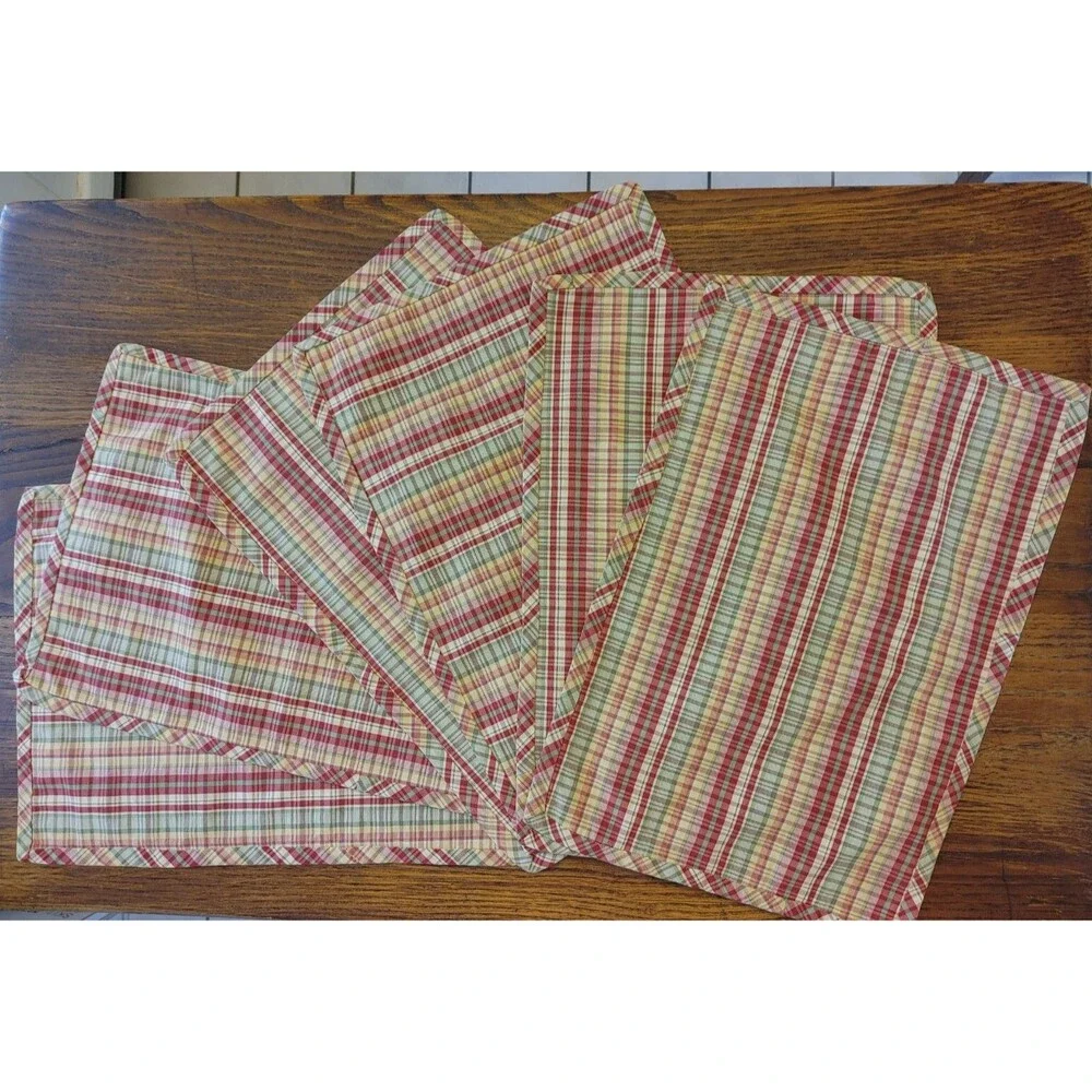 Farmhouse Plaid Cloth Placemat Set of 6 Rustic Plaid Green Brown 18x13 Tableware